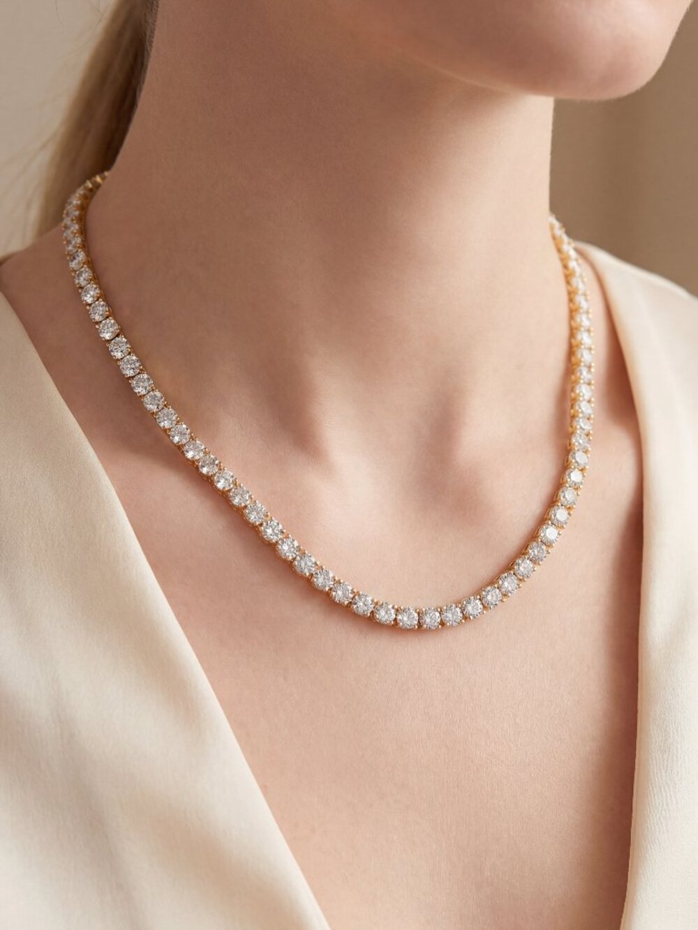 32.00Ct Lab Grown Diamond 18inch Tennis Necklace in 14k Gold